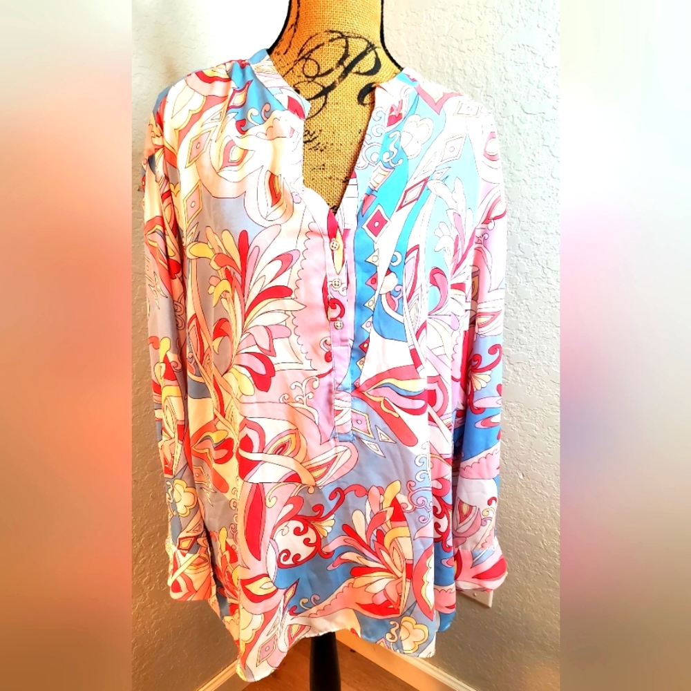 Zac & Rachel Pink and Blue Patterned Blouse